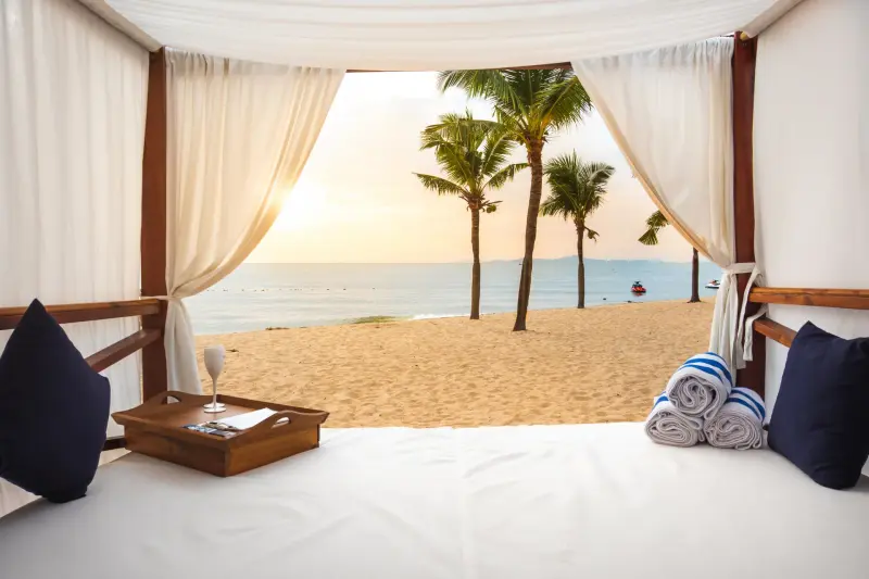 Luxury beach cabana with ocean view