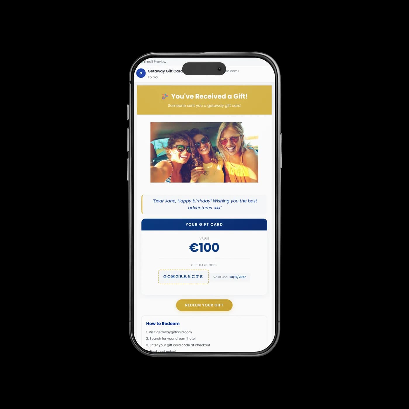 eGift card — instant email delivery shown on a phone