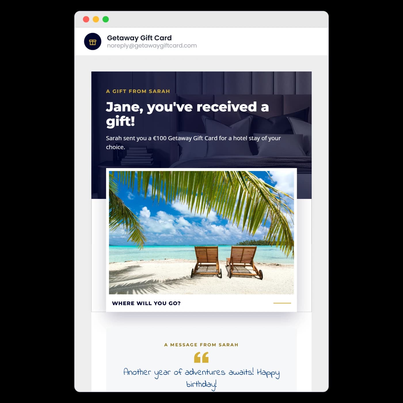 eGift card — the gift card email as it arrives in the inbox